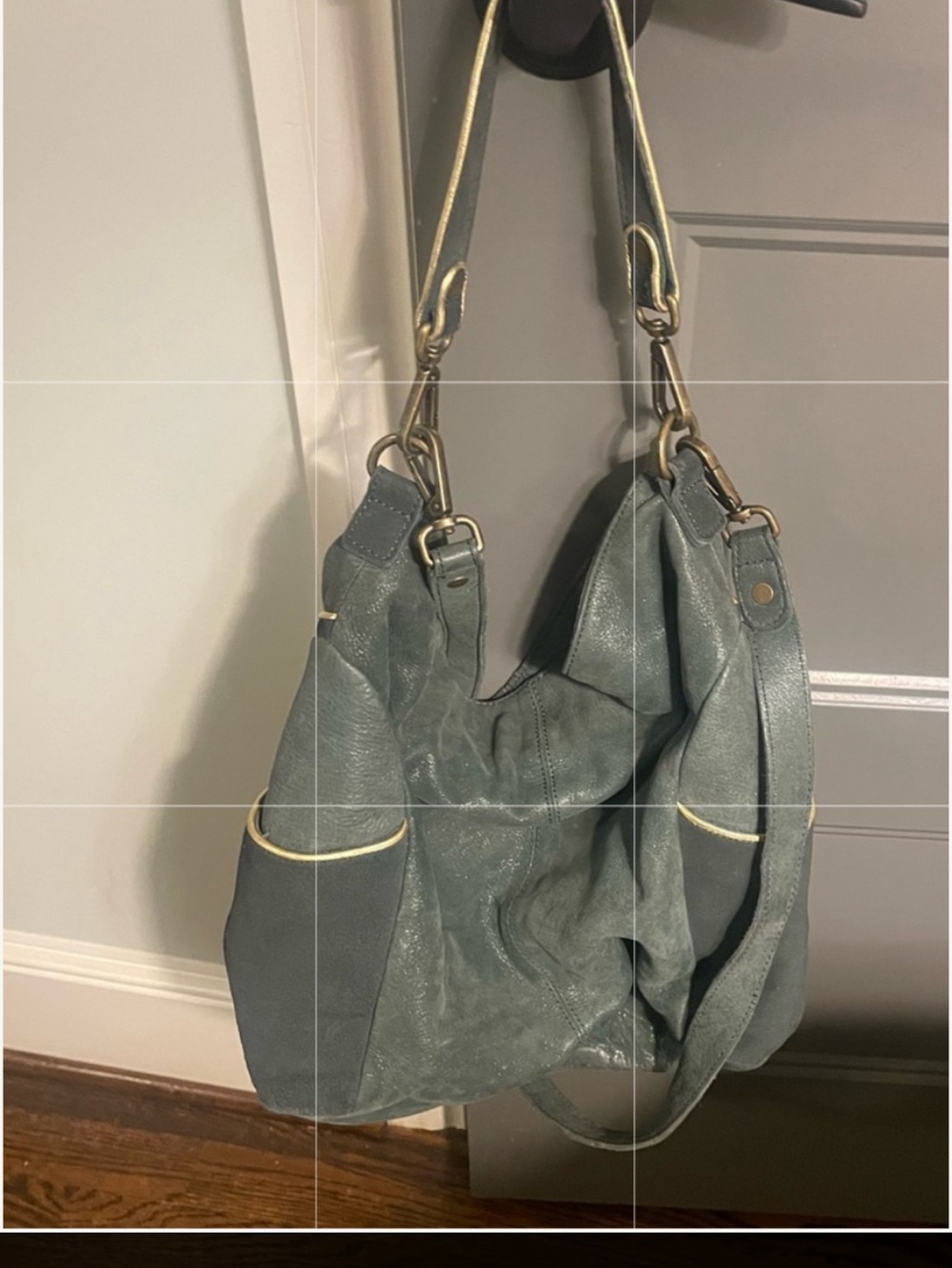 Liebeskind green suede gold trim Leather Satchel crossbody handbag